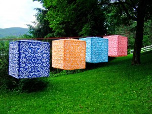 Our new Square Paper Lanterns in a bandanna-like hand block-print design.