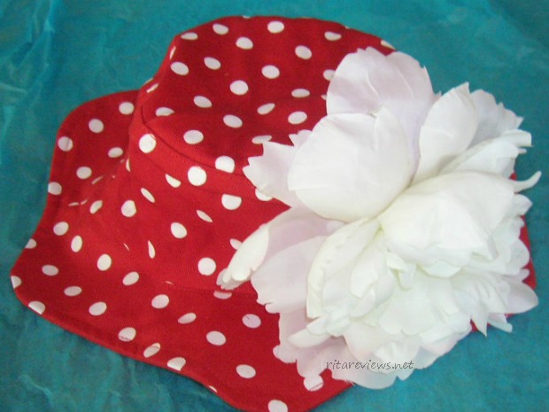 Red Dot Sun Hat with Large White Peony