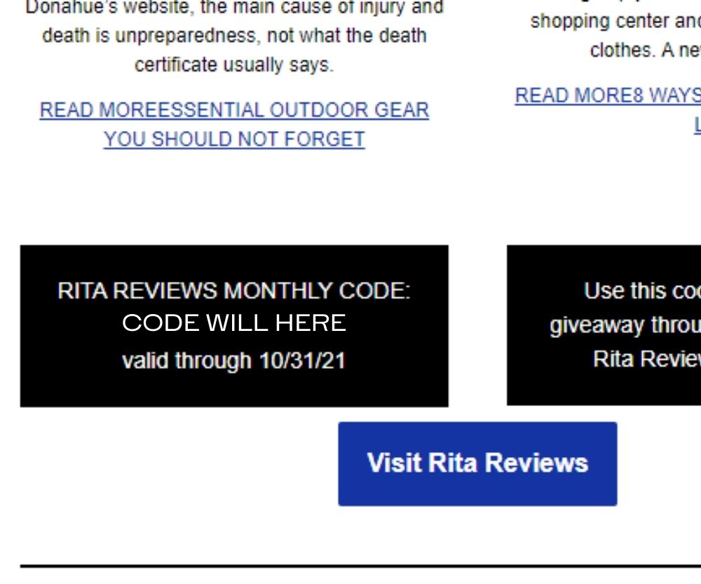 Newsletter Extra Entries Codes Where to find them- rita reviews