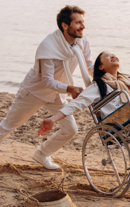 wheelchair on the beach