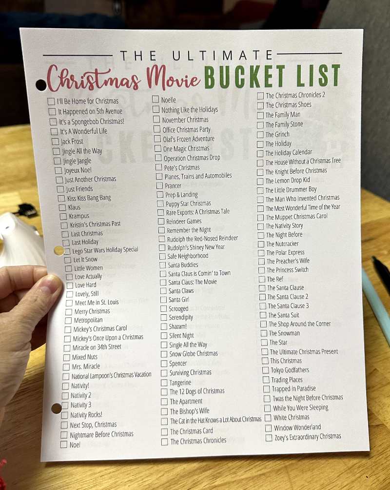 Christmas Movie Bucket Printable