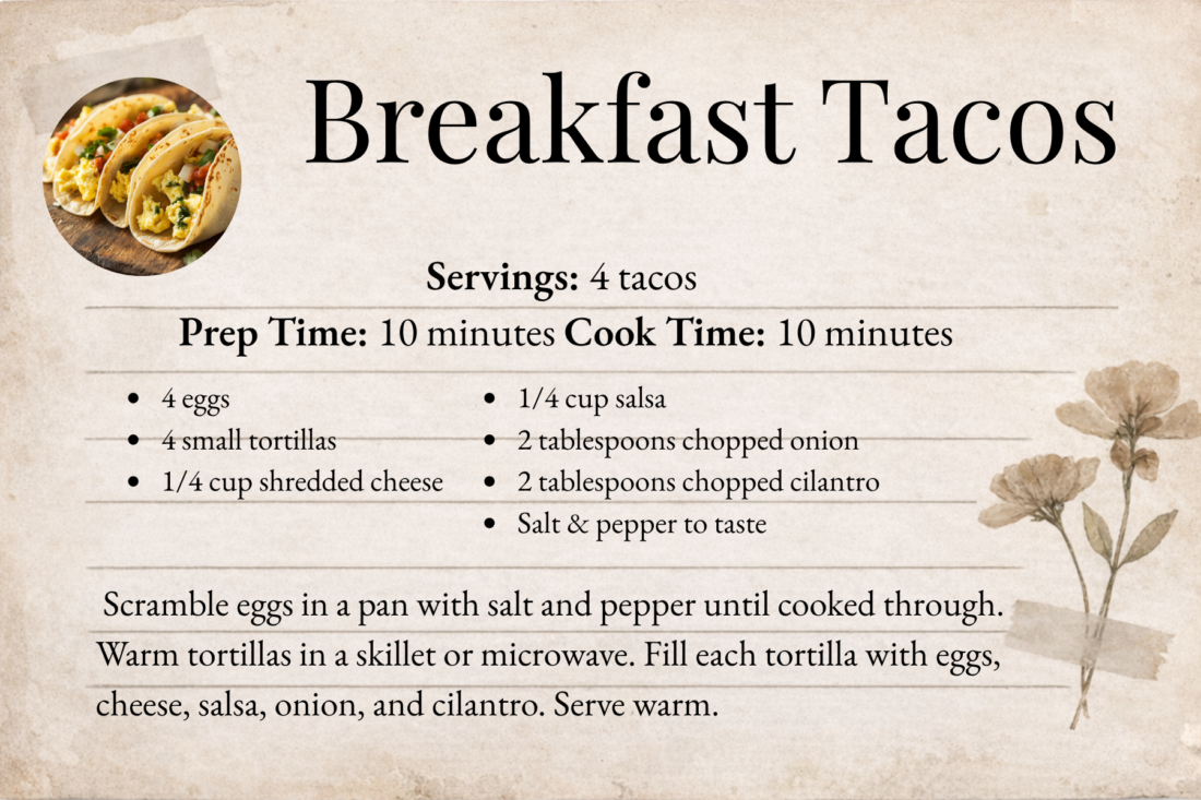 Breakfast Tacos Recipe Card