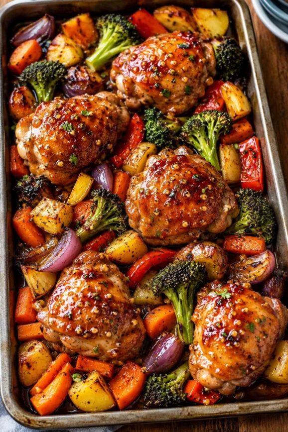 One-Pan Honey Garlic Chicken with Roasted Vegetables